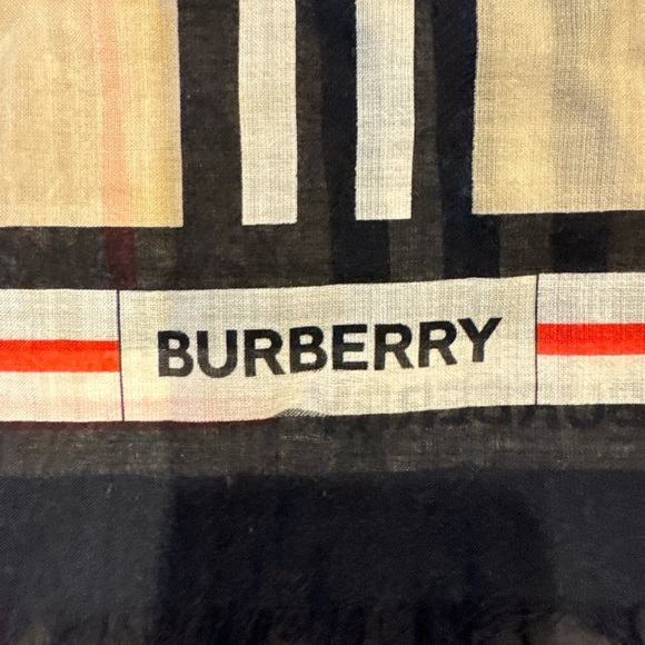 Burberry Icon Stripe Monogram Print Wool Silk Square Large Scarf Shawl - Picture 2 of 3